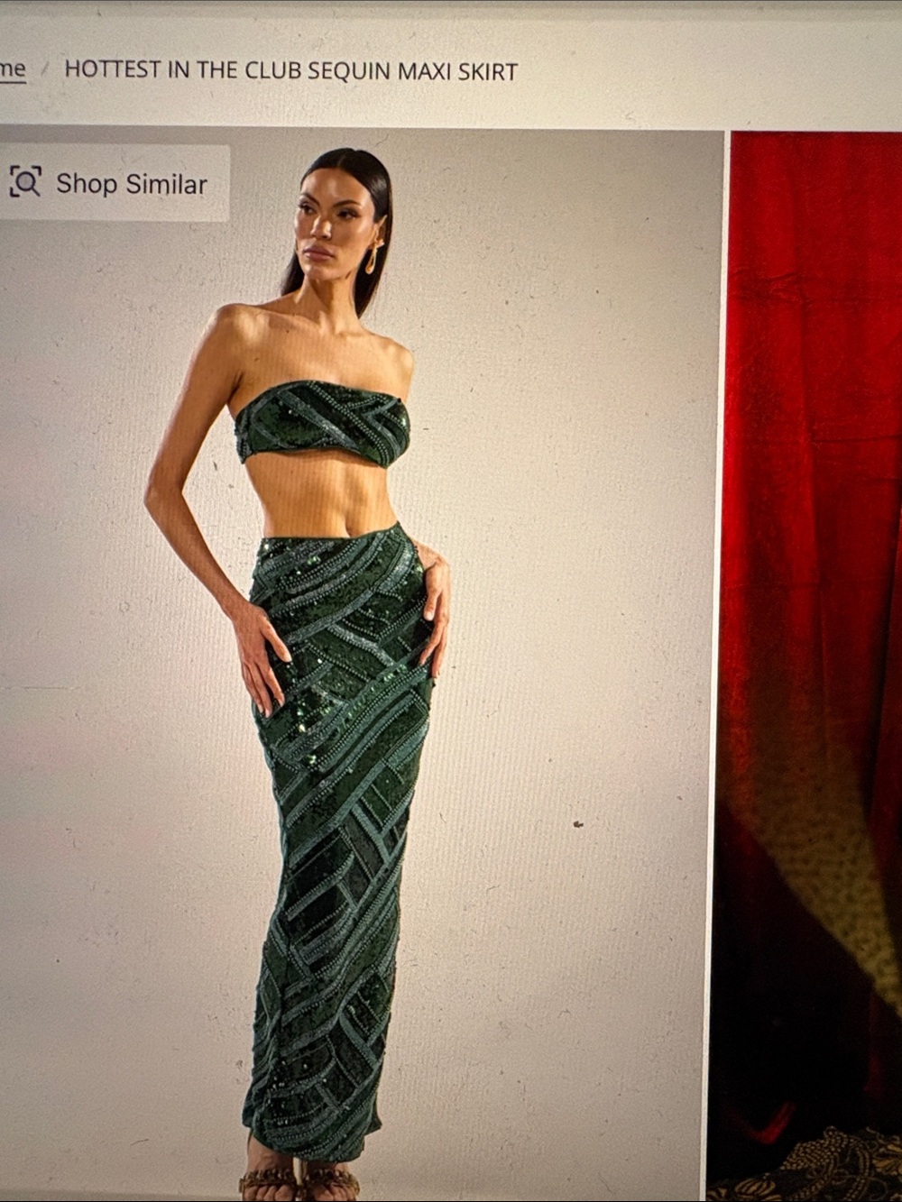 Sequin Maxi Skirt and ban top Emerald Green - Women